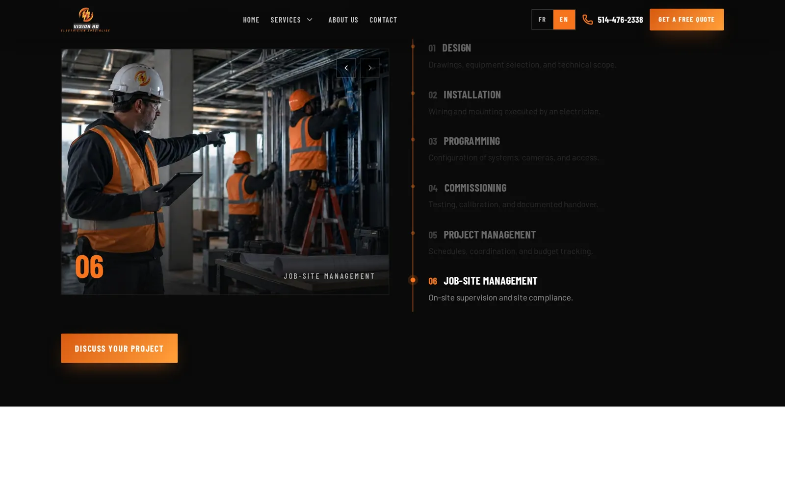 Autre section du site Vision HD